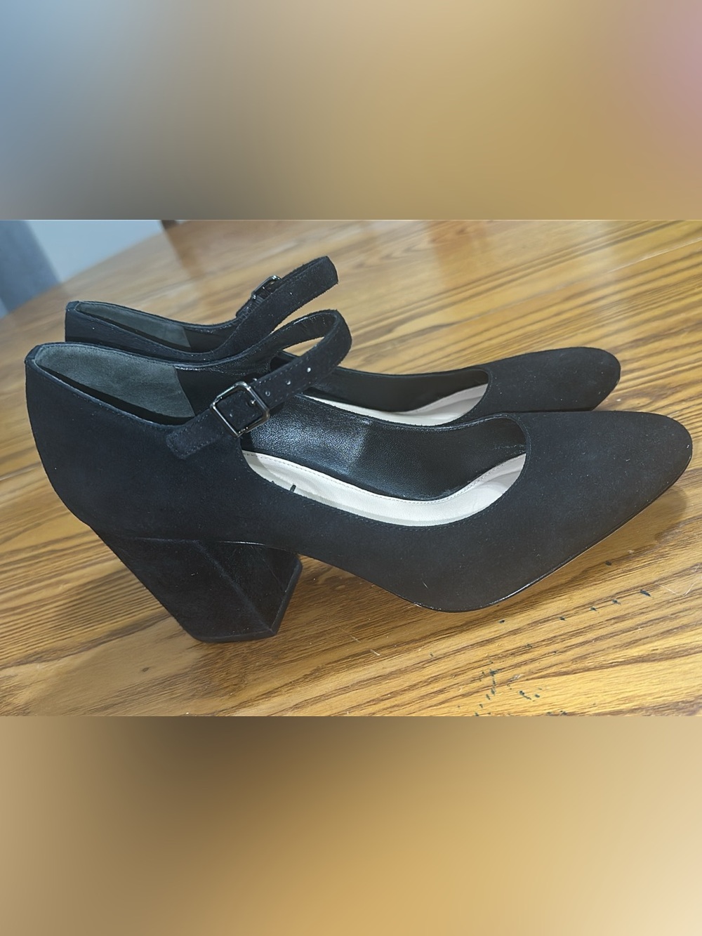 Via Spiga Black Suede Mary Jane Block Heel Pumps (shoe21)